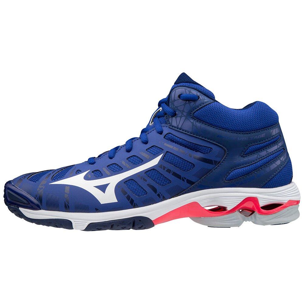 Mizuno Men's Volleyball Shoes Blue/White/Pink Wave Voltage Mid Shoes - V1GA196520